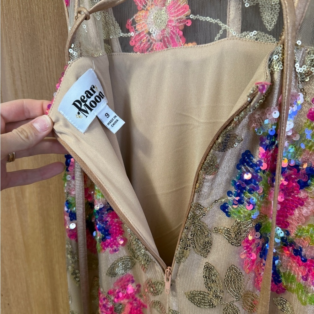 Gold and pink Floral Maxi Dress, Dear moon size 9 - Picture 7 of 14